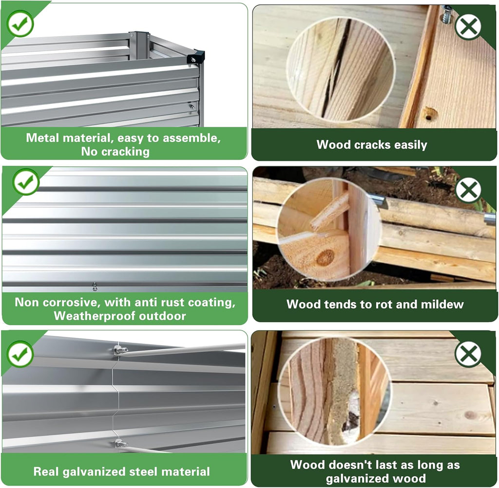 10×3×1FT(2PCS) Galvanized Raised Garden Bed Kit, Metal Planter Boxes，Large Outdoor Planters Garden for Planting Vegetables,Flowers,Herbs -Silver