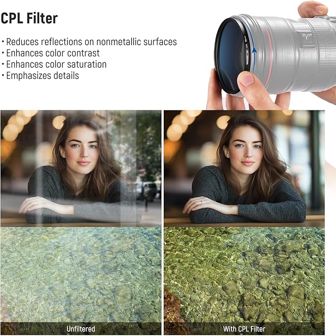 NEEWER 58mm UV/CPL/ND Lens Filter Kit, UV Protection + Circular Polarizing + Neutral Density (ND8) Camera Lens Filter Set with Multicoated Optical Glass, Slim Frame & Upgraded Foldable Storage Case