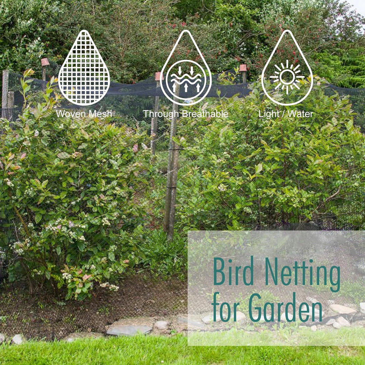 Bird Netting for Garden, Fetanten 26 x 50 FT Netting for Garden Protection Vegetables Fruit Trees Blueberry from Birds Deer Poultry, Heavy Duty Woven Mesh Net Animal Fencing with Ties and Staples
