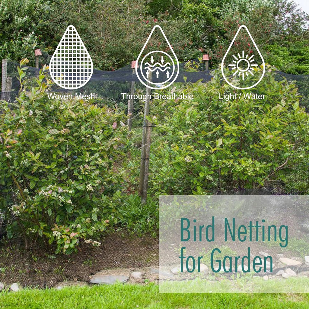 Bird Netting for Garden, Fetanten 28 x 30 FT Netting for Garden Protection Vegetables Fruit Trees Blueberry from Birds Deer Poultry, Heavy Duty Woven Mesh Net Animal Fencing with Ties and Staples