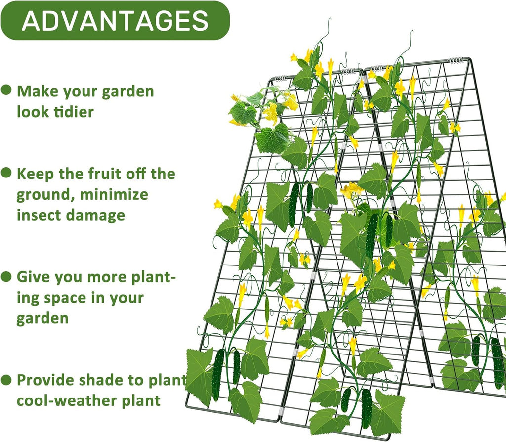 AGTEK 34" x 48" Foldable Cucumber Trellis with Garden Stakes and Zip Ties Plant Support A Frame Metal Trellis for Climbing Plants, Cucumber, Vegetable, Flowers