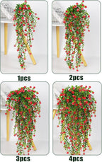 SJL Artificial Hanging Plant 4pcs Fake Hanging Plants Greenery Decor Plastic Flower Artificial Plants Indoor Fern Ivy Leaves Flowers Real Touch Stem for Wedding Party Outside Home (Red)