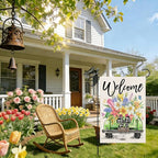 GEEORY Butterfly & Daffodil Hyacinths Floral Truck Welcome Garden Flag 12x18 Inch, Double Sided Spring Summer Decor, Farmhouse Rustic Outdoor Flag Outside Yard Lawn Decoration