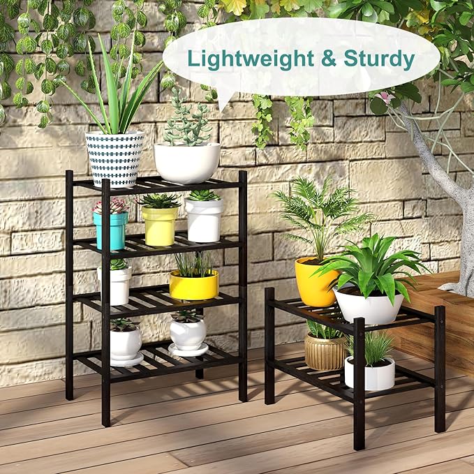 Black Small Shoe Rack for Entryway, 4-Tier Bamboo Shoe Organizer for Hallway Closet, Free Standing Shoe Racks for Indoor Outdoor