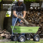 Gorilla Carts 600-Pound Capacity Heavy Duty Poly Yard Garden Steel Quick Dump Utility Wheelbarrow Wagon Cart with Straight Pull Handle, Green, Model GOR4G-COM