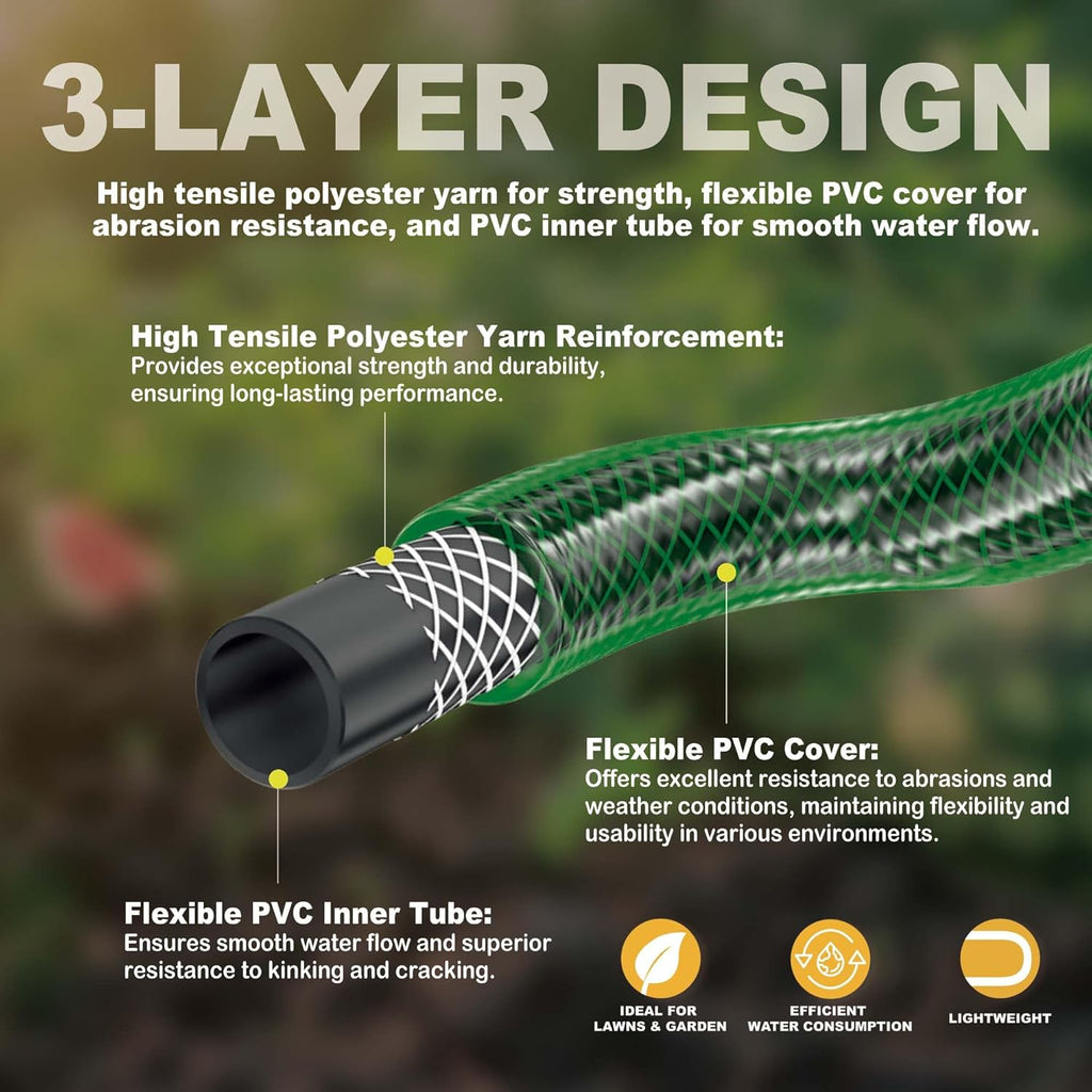 Garden Hose Leakproof for Gardener: 1/2” PVC Water Hoses with GHT Fittings - 1 FT No Kink and Flexible for Outdoor