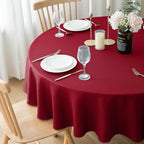 Biscaynebay Textured Fabric Round Christmas Tablecloths 70", Red Water Resistant Tablecloths for Dining, Kitchen, Wedding & Parties, etc Machine Washable
