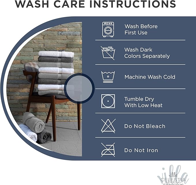 100% Combed Cotton Bathroom Towel Set of 6- 2 Bath Towels, 2 Hand Towels, 2 Wash Cloths, Sustainable, Soft, Highly Absorbent 6 Piece Cotton Bath Towel Set for Hotels, Spa, Bathroom, Dorm, Navy Blue