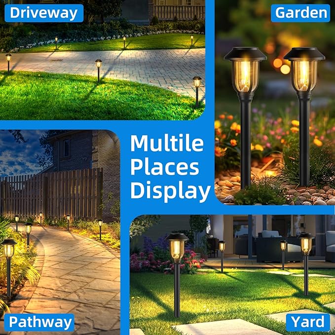 12 Pack Solar Lights Outdoor, Solar Pathway Lights Waterproof Auto On/Off Powered, Warm White Landscape Lighting for Path, Yard, Walkway, Driveway, Garden 3000K