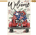 AVOIN colorlife Welcome Patriotic 4th of July Truck House Flag 28x40 Inch Double Sided, Rustic Farmhouse Yard Outdoor Decoration