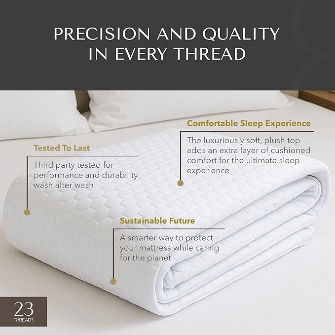 23 Threads X161 Series Padded Plush Soft Waterproof Noiseless Mattress Protector Cover, Fitted, with Ctrl+Z Technology, 16 Inch Deep, King
