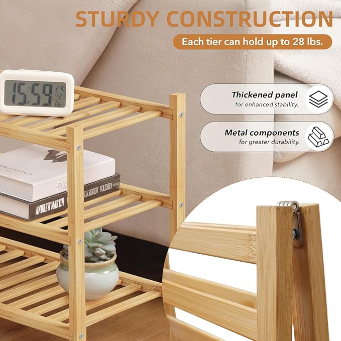 3 Tier Bamboo Shoe Rack Storage Organizer for Closet, Multifunctional Stackable Free Standing Shoe Shelf Organizer for Small Space,Entryway,Hallway,Bathroom 27"x11"x20" (Natural, 3 Tier)