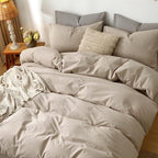 MooMee Bedding Duvet Cover Set 100% Washed Cotton Linen Like Textured Breathable Durable Soft Comfy (Heathered Taupe, Cal King 104"x98")