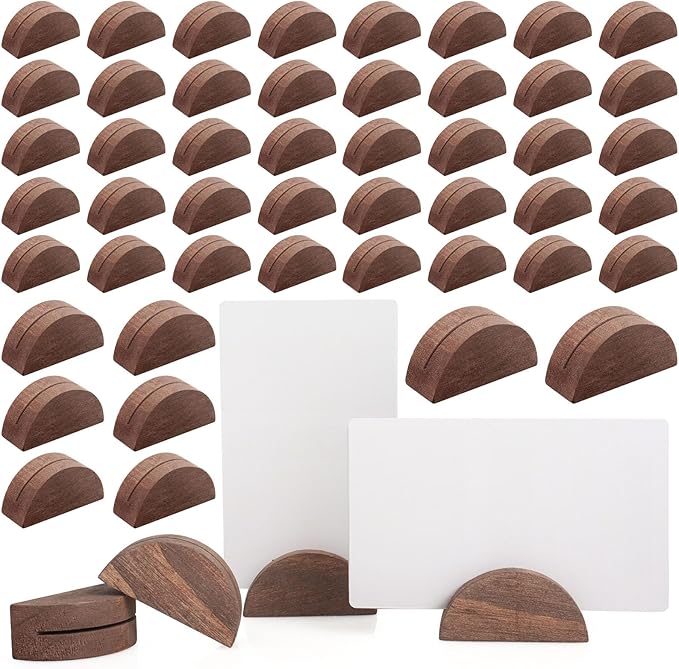 50 Pcs Wooden Table Number Stands, Semicircular Wedding Place Card Holders for Table Numbers, Name Tag, Restaurant Menu, Birthday Party & Event Decor