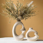 Modern White vase Set of 2,Pampas Grass Ceramic vases for Wedding Party,Aesthetic Flower Vase for Home Decor,Kitchen Tables,Living Room,Bedroom,Console,Wooden Shelf,Office,Coffee Decoration(2 Pcs)