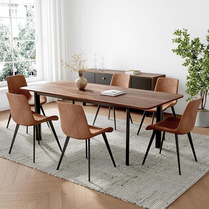 63"- 78.7" Extendable Dining Table Set for 6, Modern Kitchen Table with 6 Dining Chairs, Thickened Expandable Wooden Table with Metal Legs for Dining Room, Kitchen