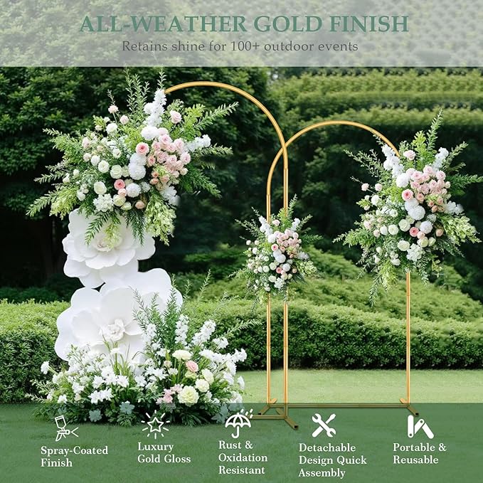 Wedding Arch Backdrop Stand 7.2FT, 6FT Set of 2, Gold Metal Balloon Arch kit Stand for Gender Reveal Ceremony Birthday Anniversary Bridal Graduation Party Event Decoration