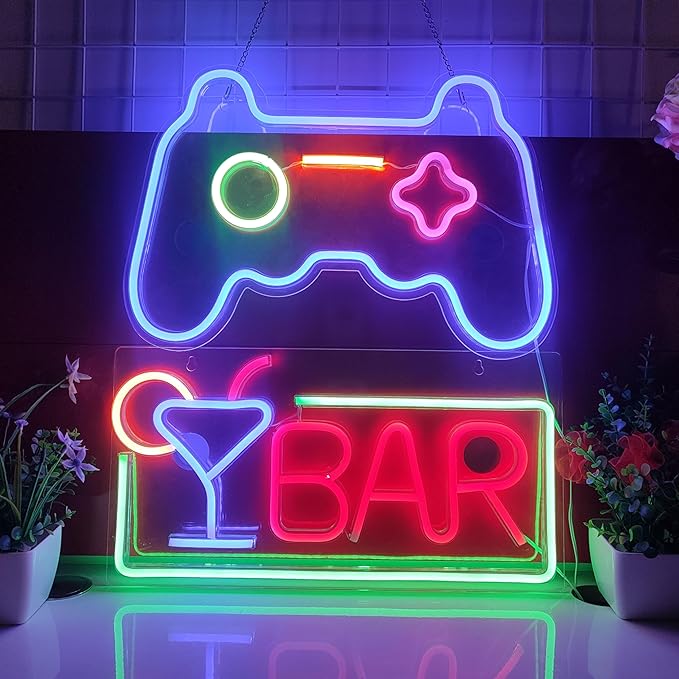 JYWJ BAR Neon Sign,USB Interface With Switch,Decorations For Bedroom,Bars,Commercial Venues,And Various Holiday Parties BAR Neon Light (Red+Green)