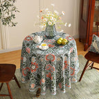 ISAENNE Designer Bohemian Linen Green Small Round Tablecloth,Floral Indoor Table Cloth,Stain Resistant Decor Tablecloths for Dining Thanksgiving Kitchen Party Christmas,Diameter 55"-Naples