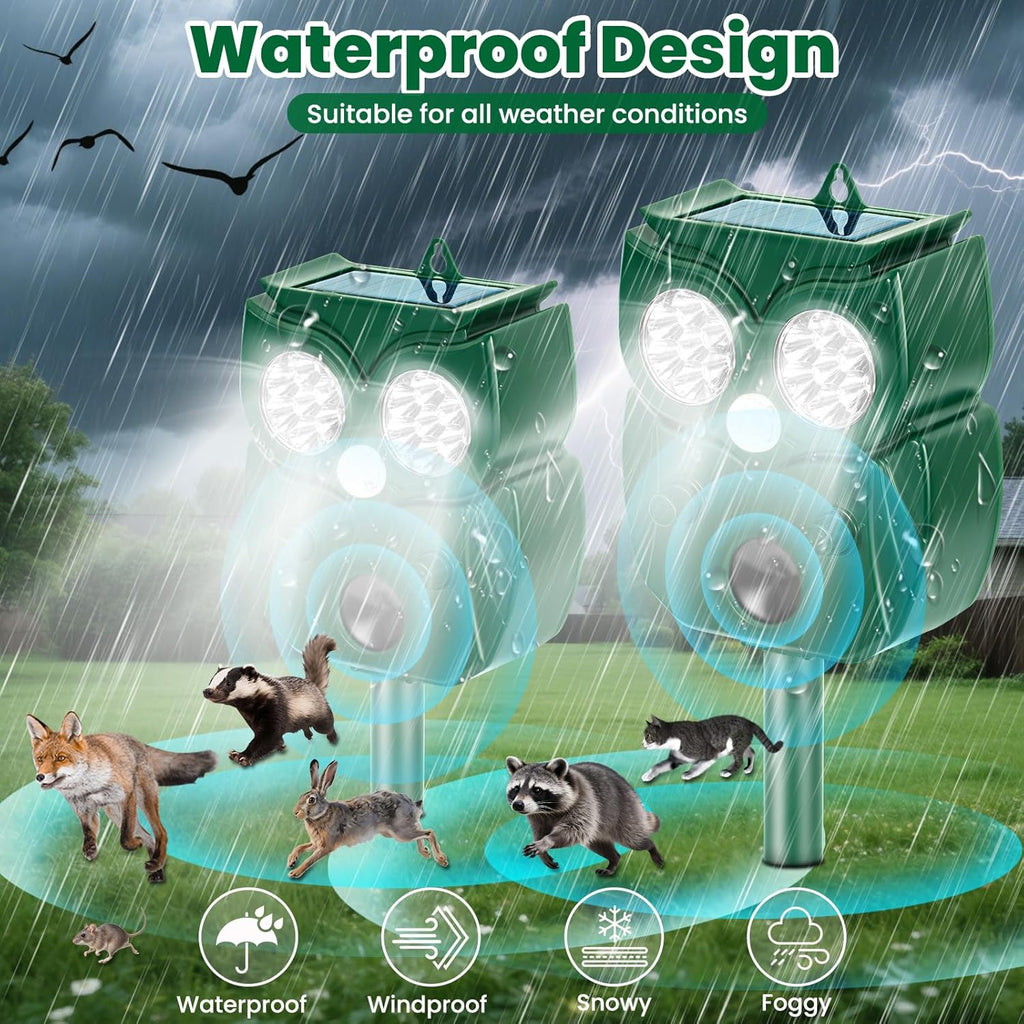 Solar Ultrasonic Animal Repellent Outdoor, 4Pack Waterproof Deer Repellent Devices with RIP Motion Sensor, Cat Repellent with LED Flashing Lights, Raccoons, Skunks, Rabbits Deer Deterrent Outdoor