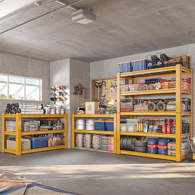 REIBII 72''H Garage Shelving 3010 LBS Storage Shelves Adjustable Metal Shelving 5 Tier Metal Shelves for Storage Industrial Shelf for Pantry Kitchen Basement 72" HX35.5 WX16 D
