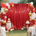 SquarePie Sequin Backdrop Curtain Not See Through Thick Glitter Background for Party 7FT x 7FT Red