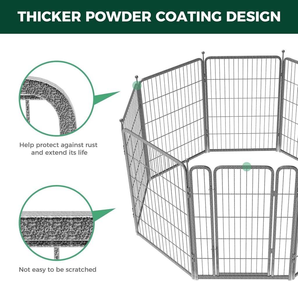 FXW Garden Fence Outdoor for The Yard – 40in(H) x 18.2ft(L) Heavy Duty Metal Animal Barrier for Dog and Rabbit, Decorative Dog Fence, 8 Panels, Silver