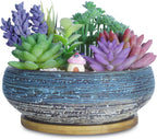 ARTKETTY Succulent Pots, 8 Inch Large Succulent Planters with Drainage Ceramic Bonsai Pot with Tray for Indoor Outdoor Plants Garden Decorative Cactus Flower Plant Container Bowl