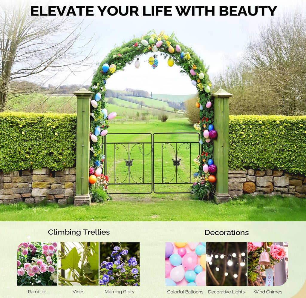 VINGLI Garden Arbor Arch, Wedding Arch Archway for Ceremony Party, Trellis for Plant Climbing, Christmas Decorations Pergola for Backyard, Lawn, Patio, Yard (Arbor with Gate)