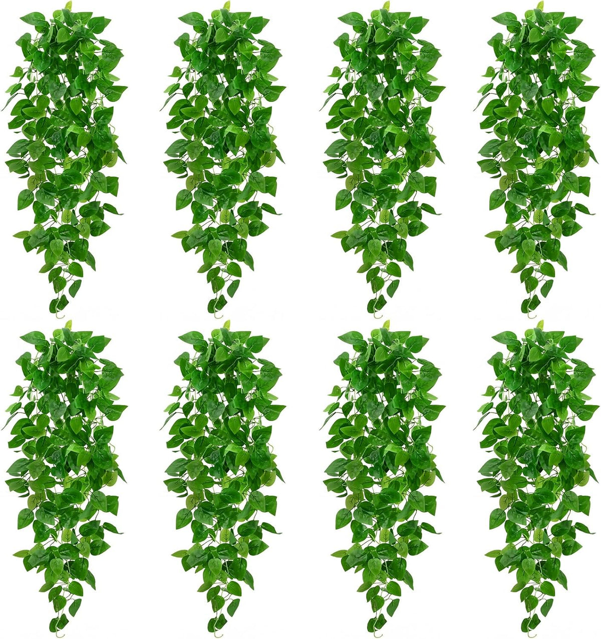 BLEUM CADE 8Pcs Fake Hanging Plants, 9 Branch Artificial Hanging Plant, Lush Faux Pothos Vines for Home Room Wall Shelf Porch Outdoor Indoor Decor (No Baskets)