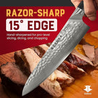 KANKA Chef Knife Damascus Steel 8" - 67 Layer Professional Steel, 10Cr Core, Razor-Sharp 62 HRC Edge, Ergonomic G-10 Fiberglass Handle, Wood Sheath INCLUDED – Chef Kitchen Knife for Precise Cutting