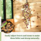 Artificial Hanging Potted Plants, Small Fake Purple Potted Plant Faux Ivy Vine Plant for Shelf Home Office Indoor Outdoor Garden Greenery Decor (Black Pot)