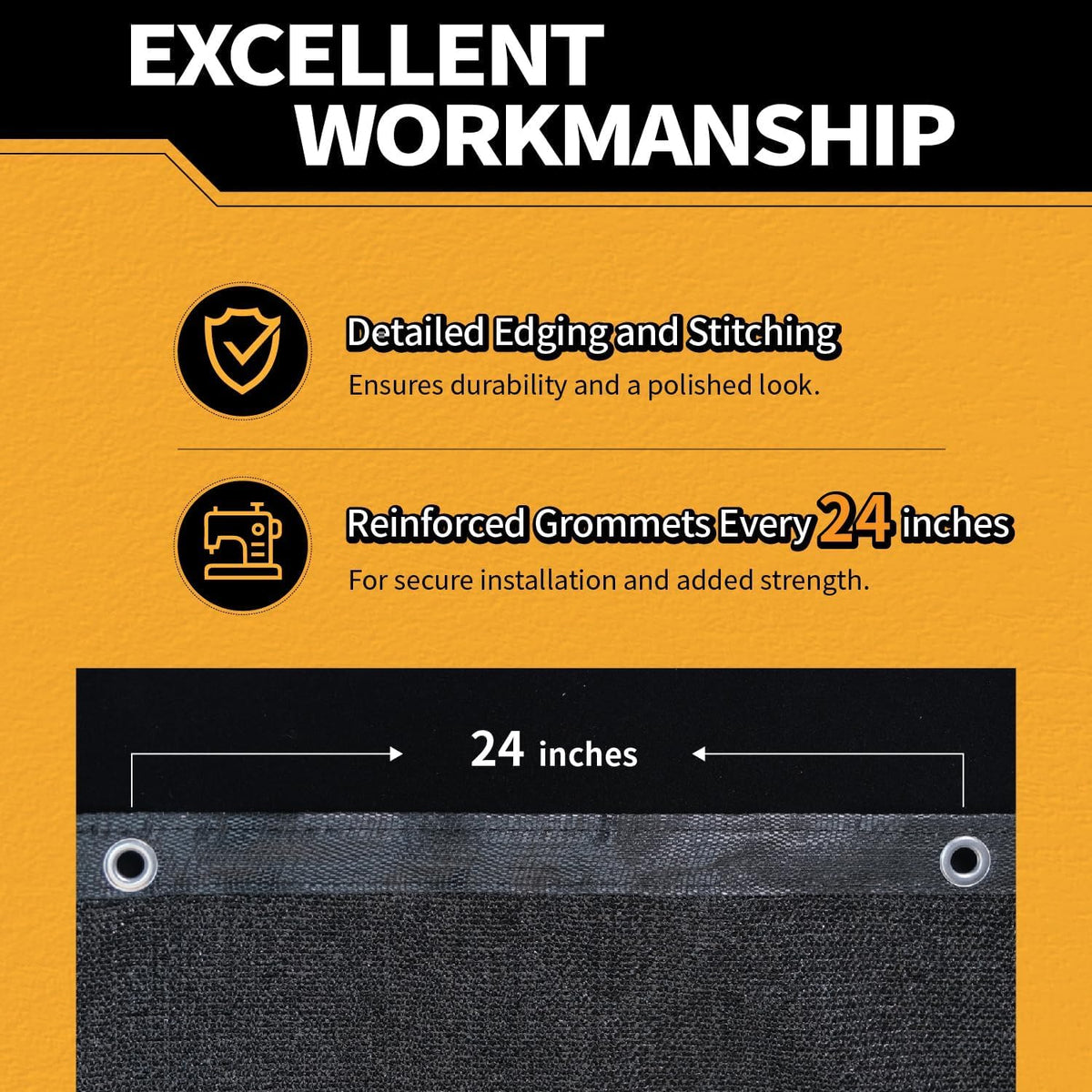 6x10Ft Garden Privacy Fence Screen, 145GSM Heavy Duty 90% Blockage Windbreak Mesh Tarp with Reinforced Edges & Anti-Rust Grommets, Includes Zip Ties for Garden, Yard, Backyard, Outdoor, Black