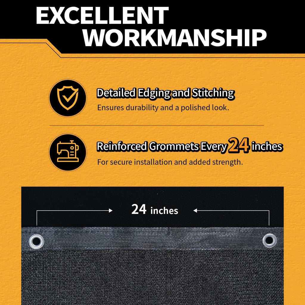 4x50Ft Garden Privacy Fence Screen, 145GSM Heavy Duty 90% Blockage Windbreak Mesh Tarp with Reinforced Edges & Anti-Rust Grommets, Includes Zip Ties for Garden, Yard, Backyard, Outdoor, Black