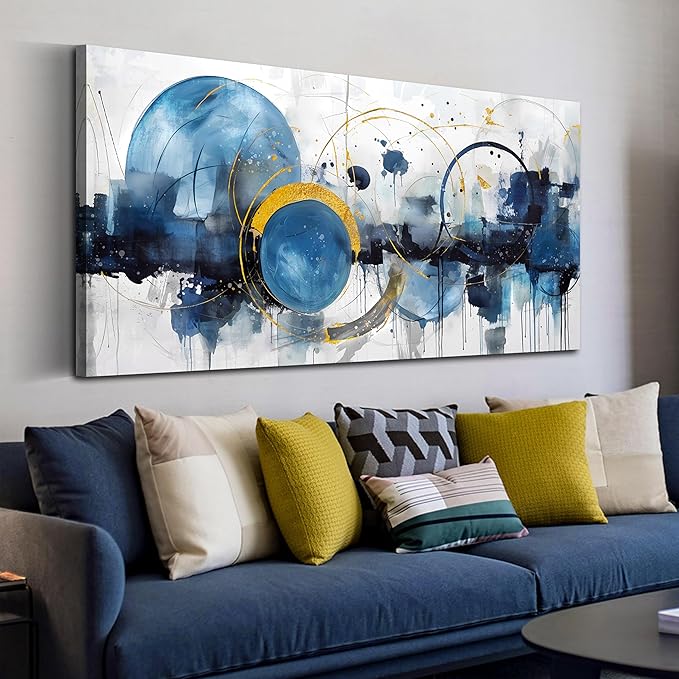 ZHAOSHOP Abstract Canvas Wall-Art - Blue Home Office Wall Decor - Modern Wall Art for Living Room Large Size Ready to Hang Size 24" x 48"