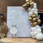Qcity Matte White Sequin Wall Backdrop 24PCS, Black Back Not See-Through Design, Square Sequin Glitter Backdrop Panel, Perfect for Outdoor Events, Birthdays, Wedding and Party Decoration
