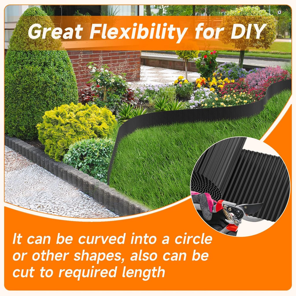 Corrugated Garden Edging,6"×20Ft Galvanized Steel Landscape Edging & Lawn Edging Border,Metal Garden Border for Flower Beds,Garden,Lawn,Raised Beds & Tree Surrounds(Black)