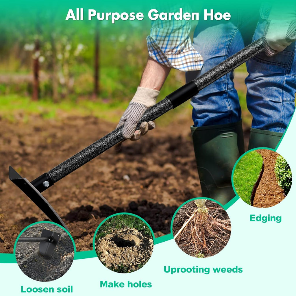 Garden Hoe, Heavy Duty Trenching Hoes with 72 Inch Long Handle, Sharp Edge Triangle Weeding Hoe Garden Tools for Weeds Removal,Cultivating,Digging,Loosen Soil, Trenching, Landscaping Manual Weeder