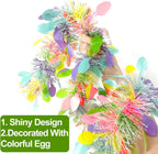 TURNMEON 3 Pack Easter Colorful Tinsel Garlands Easter Decorations,Total 45 Ft Easter Eggs Garland Metallic Streamer Hanging Fringe Garland Easter Decorations Home Indoor Outdoor Party,Each 15Ft by 6"