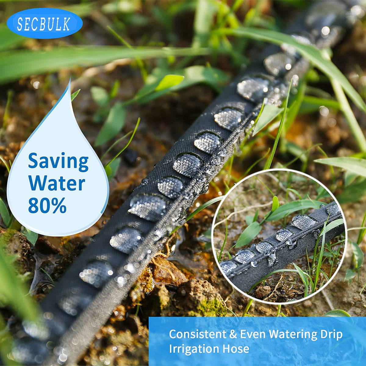 Secbulk 2026 Flat Soaker Hose 200 ft for Garden, 200' (50ft x 4) Linkable Drip Hose Diy Garden Irrigation System Saving 80% Water, Dual-layer Leak-free Design Water Hose with Holes