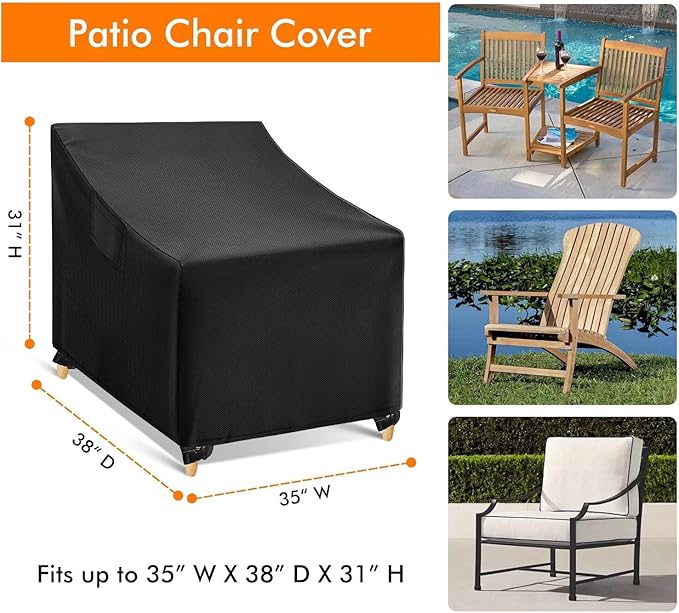 WLEAFJ Outdoor Chair Covers Waterproof, Black Lawn Patio Furniture Covers, Heavy Duty Wicker Garden Sofa Chair Cover, 2 Pack - 35" W x 38" D x 31" H