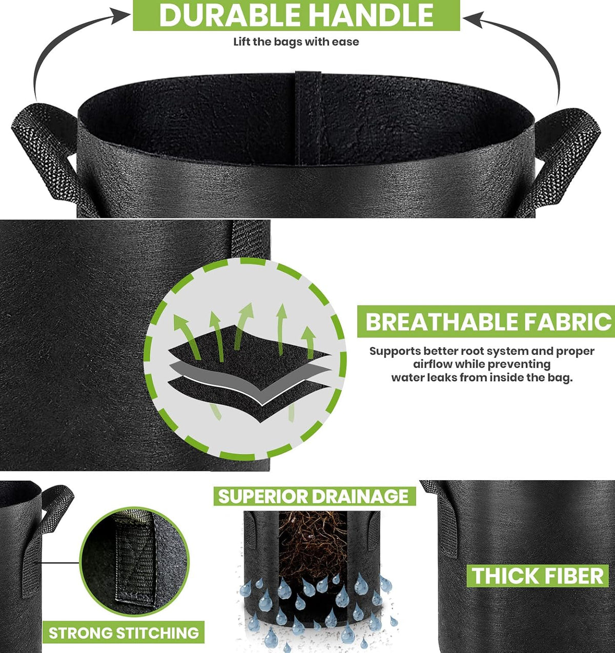 Gardenera Aeration Grow Bags - Set of 50 Durable Fabric Plant Pots with Handles for Healthy Root Development - 1 Gallon