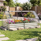 S AFSTAR Raised Garden Bed with Cover, 6FT x 3FT x 3FT Galvanized Bottomless Garden Bed with Greenhouse, Dual 2-Tier Roll-Up Windows, Easy Venting & Watering, Outdoor Metal Planter Box Kit with Cover