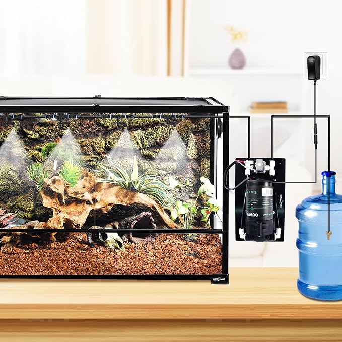 REPTI ZOO Misting System with Timer, Reptile humidifier with 4 Spray Nozzles & 2 Drip Nozzles, Low Noise Self-Priming Pump, Mister System for Reptile Amphibians Habitat, Botanical Gardens