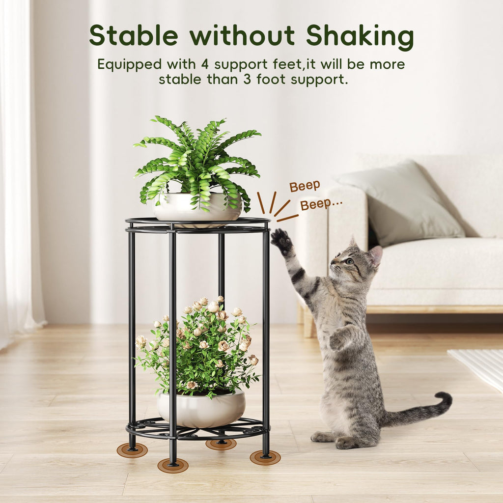Josmimic Plant Stand 2-Tier 10.2in Width 16.4in Tall Flower Pot Rack Small Plant Table Metal For Indoor Outdoor
