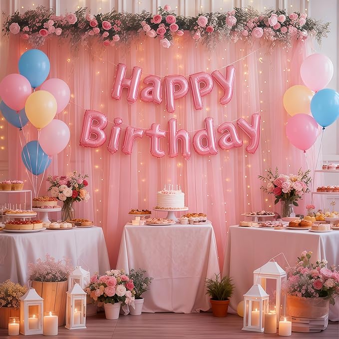 10×10ft Dusty Rose Tulle Backdrop Curtain with Lights String for Parties, Sheer Photo Curtain Backdrop Drapes for Wedding Party Photography Backgrounds