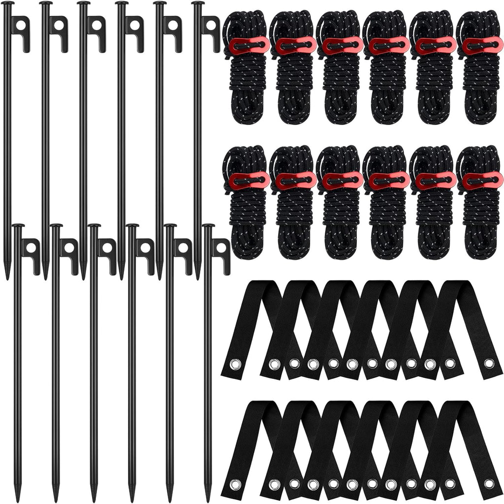 Suzile 60 Pcs Tree Stake Kit, Heavy Duty Tree Staking and Supports for Leaning Trees Include 11. 8'' Steel Stakes 15. 8'' Support Straps 13. 12 ft Ropes for Anchoring Hurricane Protection (Black)