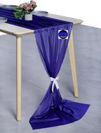 MDS 2 Pack 14ft Chiffon Table Runner 29 x 170 Inches Sheer Wedding Runner Romantic Rustic Table Runner for Wedding Decorations, Birthday Parties, Bridal Shower Party Arch Decor - Royal Blue