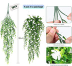 SJL 4pcs Fake Hanging Plants Realistic Artificial Outdoor Flowers Hanging Greenery Artificial Ivy Vine Leaves Faux Green Plastic Plants Greenery Flowers Green Leaf Decor for Wall Home (White)
