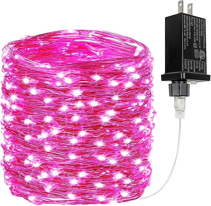 66Ft 200 LED Pink Fairy Lights Plug in, Waterproof String Lights Outdoor & Indoor 8 Modes with Timer Bedroom Decor, Christmas Light Bedroom Decor, Twinkle Light for Girl's Room Mom Mother's Day